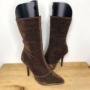NICOLE MILLER NYC Logan Bronze Glitter Pointed‎ Toe Heeled Boot  Sz 8.5